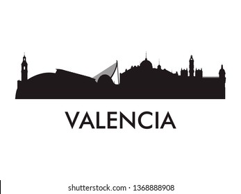 Valencia Skyline Silhouette Vector Famous Places Stock Vector (Royalty ...