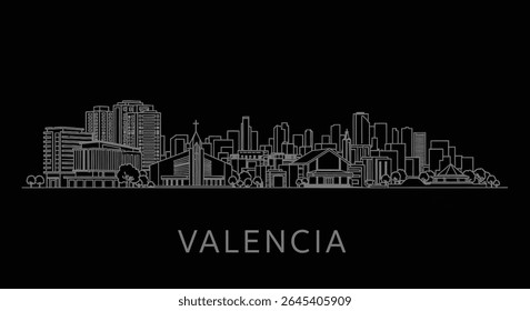 Valencia Skyline with Spain Cityscape on Black.