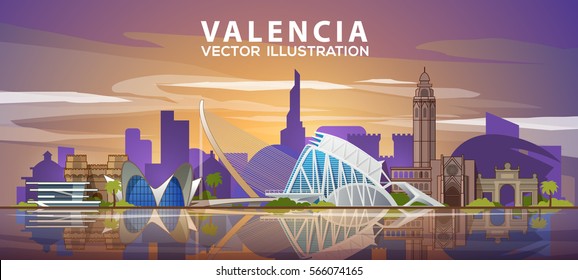 Valencia skyline. Vector illustration. Spain