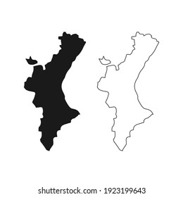 Valencia Spain Blank Map Vector Black Silhouette and Outline Simple Illustration