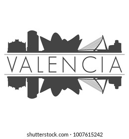 Valencia Spain Europe Skyline Vector Art Mirror Silhouette Emblematic Buildings