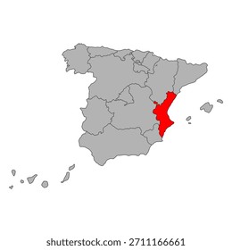 Valencia of Spain map symbol shape, travel web flat vector illustration .