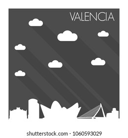 Valencia Spain Skyline City Flat Silhouette Design Background