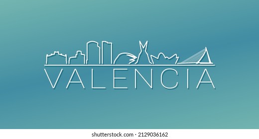 Valencia, Spain Skyline Linear Design. Flat City Illustration Minimal Clip Art. Background Gradient Travel Vector Icon.
