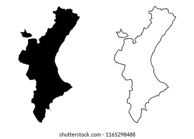 Valencian Community (Kingdom of Spain, Autonomous community) map vector illustration, scribble sketch Valencian Country map