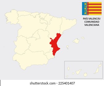 valencian community map with flag
