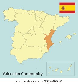 valencian community, spain map with autonomus communities, vector illustration