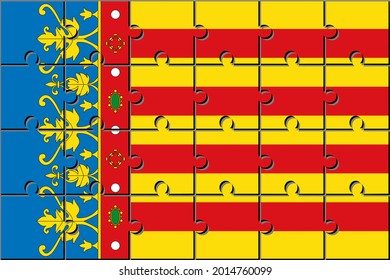 valencian flag made with jigsaw puzzle pieces. vector illustration