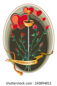 Valenine Day card with rapier and roses