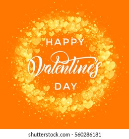 Valenines hearts pattern and greeting text lettering for premium wreath yellow card