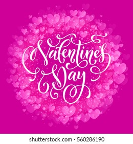 Valenines hearts pattern and greeting text lettering for premium wreath pink card