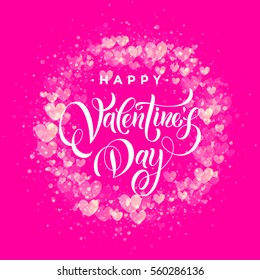 Valenines hearts pink wreath pattern and greeting text lettering for premium pink card