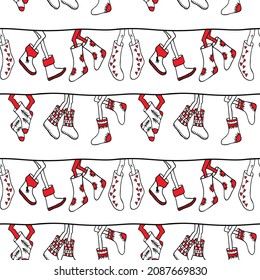 Valenki. Vector seamless pattern on a white background. Funny winter print.