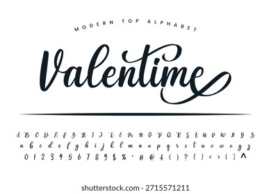 Fuente de Valentime y conjunto de alfabeto de caligrafía de Vector letra a b c d fuente de escritura letras aisladas