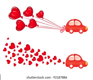 Valentin banner with car. Vector-Illustration