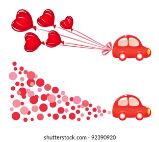 Valentin banner with car. Vector-Illustration
