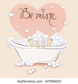 Valentin card -- Bath for Lovers / Funny vector illustration to the Valentine's day