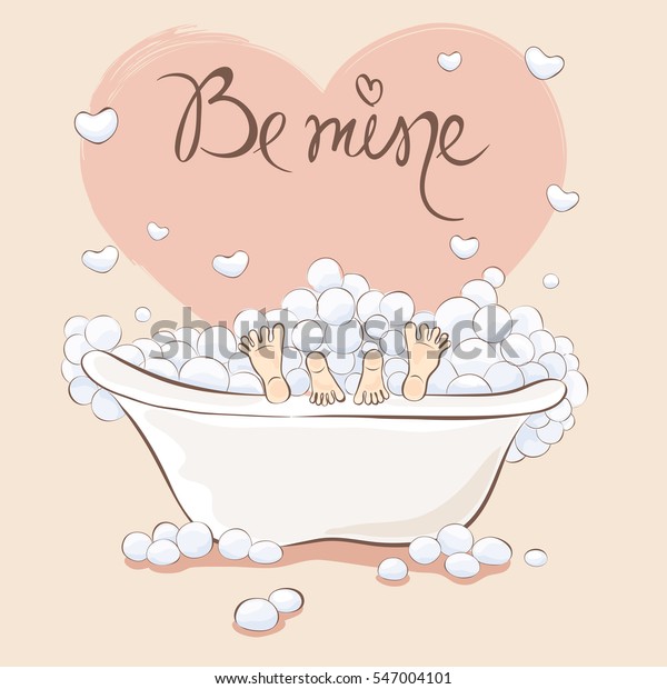 Valentin card -- Bath for Lovers / Funny\
vector illustration to the Valentine\'s\
day