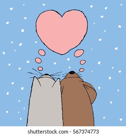 Valentin card with funny cats and dog / Vector illustration with funny lovers pets