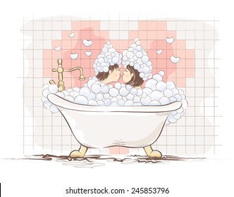 Valentin card -- lovers in the bath