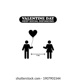 Valentin Day Keep Social Distancing. Vector Illustration