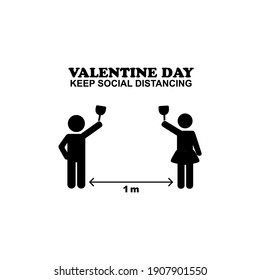 Día de San Valentín Mantenga la distancia social. Ilustración vectorial