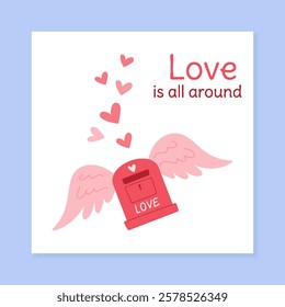 Valentin heart mail illustration. Colorful postcard design captures the essence of love. Flat, cartoon graphic style makes it a perfect greeting card. Ideal for social media messages, this envelope