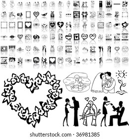 Valentinday set of black sketch. Part 2. Isolated groups and layers.