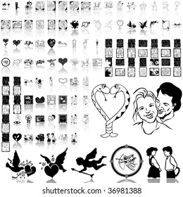 Valentinday set of black sketch. Part 3. Isolated groups and layers.
