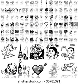 Valentinday set of black sketch. Part 4. Isolated groups and layers.