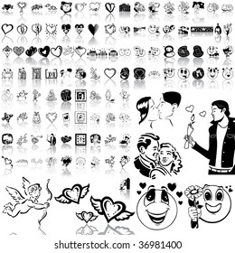 Valentinday set of black sketch. Part 7. Isolated groups and layers.