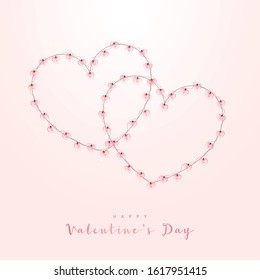 Valentine 2 decorative heart frame with realistic light garlands. Design Valentine's card. Vector illustration.