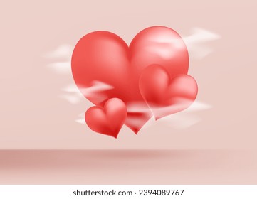 Valentine 3D red Floating heart with pink background for mother day and valentine day,  editable scalable vector