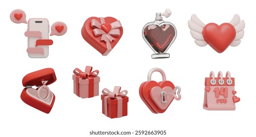 valentine 3D vector icon set on white background. for design need, animation, game, apps, Ui Design, web design, presentation, flyer or poster, social media advertising, content creator, and other.