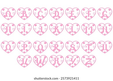 Valentine alphabet letters arranged in heart