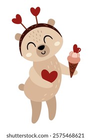 Valentine animal clipart. Cute bear clipart. Valentines day clipart in cartoon flat style. Hand draw vector illustration