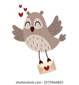 Valentine animal clipart. Cute bird clipart. Valentines day clipart in cartoon flat style. Hand draw vector illustration