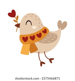 Valentine animal clipart. Cute bird clipart. Valentines day clipart in cartoon flat style. Hand draw vector illustration