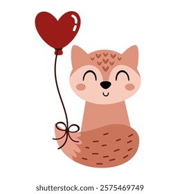 Valentine animal clipart. Cute fox clipart. Valentines day clipart in cartoon flat style. Hand draw vector illustration