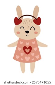 Valentine animal clipart. Cute rabbit clipart. Valentines day clipart in cartoon flat style. Hand draw vector illustration