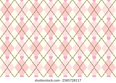 Valentine argyle seamless pattern. Geometric background for Valentine apparel and wrapping paper. Vector illustration, Argyle style fabric pattern, Plaid Seamless Pattern, Valentines, Pink, clothing 