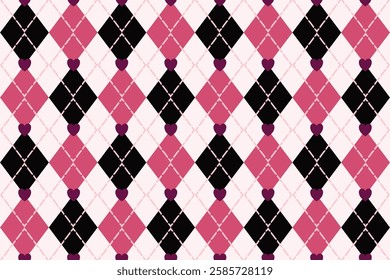 Valentine argyle seamless pattern. Geometric background for Valentine apparel and wrapping paper. Vector illustration, Argyle style fabric pattern, Plaid Seamless Pattern, Valentines, Pink, clothing 