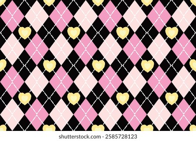 Valentine argyle seamless pattern. Geometric background for Valentine apparel and wrapping paper. Vector illustration, Argyle style fabric pattern, Plaid Seamless Pattern, Valentines, Pink, clothing 