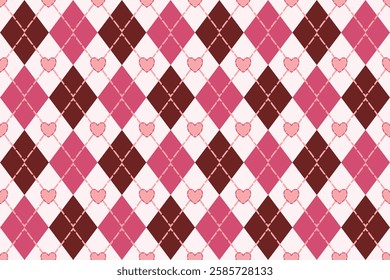 Valentine argyle seamless pattern. Geometric background for Valentine apparel and wrapping paper. Vector illustration, Argyle style fabric pattern, Plaid Seamless Pattern, Valentines, Pink, clothing 
