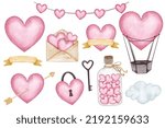 valentine asset isolated clipart, shape love watercolor