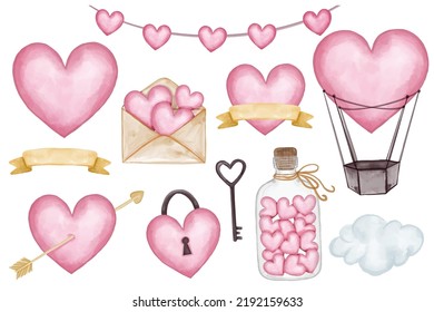 valentine asset isolated clipart, shape love watercolor