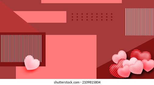 Valentine background with 3d love symbol and abstract shape, pink background concept