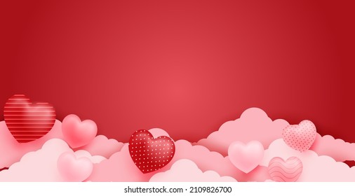 Valentine background with 3d love symbol and abstract shape, pink background concept