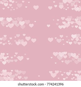 Valentine background with abstract pink and white transparent hearts on a pink. The design is suitable for banners, posters, decoration of gifts, packaging. Vector.