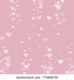 Valentine background with abstract pink and white transparent hearts on a pink. The design is suitable for banners, posters, decoration of gifts, packaging. Vector.